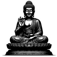 negro y blanco ilustración de un Buda estatua símbolo vector