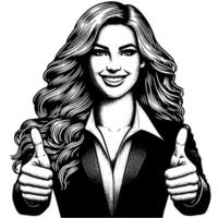 Black and White Illustration of a Woman in Business Suit is showing the Thumbs up Sign vector