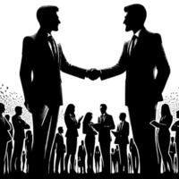 Black and white Illustration of a Handshake bewtween two Business Men in Suits vector