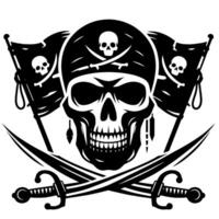 Black and White Illustration of pirate symbol with swords and hat vector