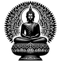 negro y blanco ilustración de un Buda estatua símbolo vector