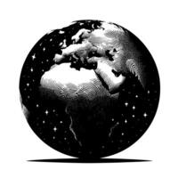 Black and White Illustration of the planet Earth vector