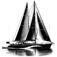 Black and White Illustration of a sailing boat vector