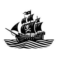 Black and White Illustration of pirate ship vector