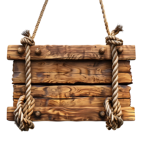 Roped wooden sign on isolated transparent background png