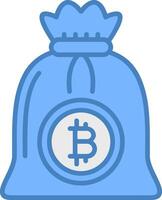 bitcoin bolso línea lleno azul icono vector