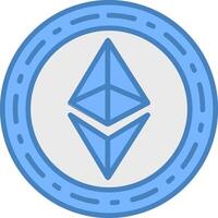 ethereum moneda línea lleno azul icono vector