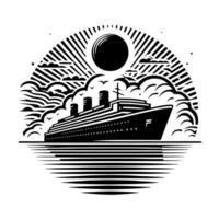 Black and White Illustration of a ocean liner at the sea vector