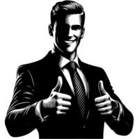 Black and White Illustration of a Man in Business Suit is showing the Thumbs up Sign vector