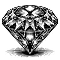 Black and white silhouette of a perfectly cut sparkling solitaire diamond gemstone vector