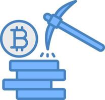 bitcoin minería línea lleno azul icono vector