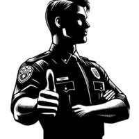 Black and White Illustration of a Police officer who is showing the Thumbs up Sign vector