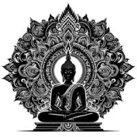 negro y blanco ilustración de un Buda estatua símbolo vector