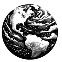 Black and White Illustration of the planet Earth vector