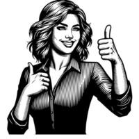 Black and White Illustration of a Woman in Business Suit is showing the Thumbs up Sign vector