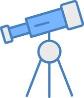 telescopio línea lleno azul icono vector