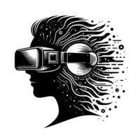 Black and White Illustration of modern black vr glasses vector