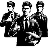 Black and White Illustration of a Police officer who is showing the Thumbs up Sign vector