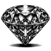 Black and white silhouette of a perfectly cut sparkling solitaire diamond gemstone vector