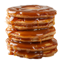 Delicious caramel glazed pancakes stack on isolated transparent background png