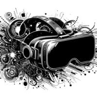 negro y blanco ilustración de vr lentes auriculares vector