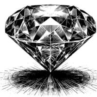 Black and white silhouette of a perfectly cut sparkling solitaire diamond gemstone vector