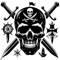 Black and White Illustration of pirate symbol with swords and hat vector