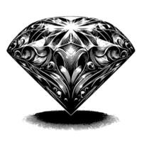 Black and white silhouette of a perfectly cut sparkling solitaire diamond gemstone vector