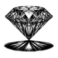 Black and white silhouette of a perfectly cut sparkling solitaire diamond gemstone vector