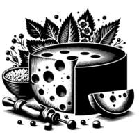 Black and White Illustration of a traditional Swiss Cheese vector