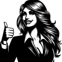 Black and White Illustration of a Woman in Business Suit is showing the Thumbs up Sign vector