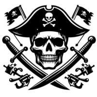 negro y blanco ilustración de pirata símbolo con espadas y sombrero vector