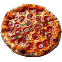 Pepperoni pizza on isolated transparent background png