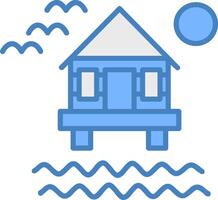 Beach Villa Line Filled Blue Icon vector