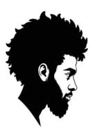 rastas peinado, afro pelo y barba.negro hombres africano americano, africano perfil imagen silueta vector