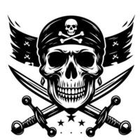 negro y blanco ilustración de pirata símbolo con espadas y sombrero vector