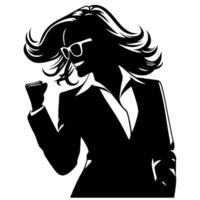 Black and White Illustration of a Woman in Business Suit is dancing and shaking in a Successful Pose vector