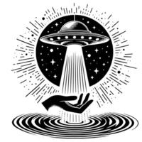 Black and White Illustration of an UFO Flying Saucer vector