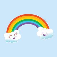 rainbow with clouds illustration on blue background vector