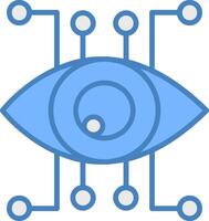 ojo reconocimiento línea lleno azul icono vector