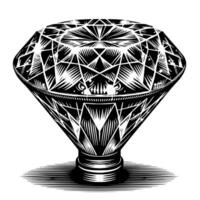 Black and white silhouette of a perfectly cut sparkling solitaire diamond gemstone vector