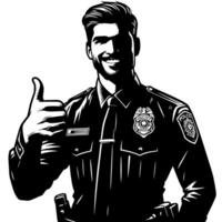 Black and White Illustration of a Police officer who is showing the Thumbs up Sign vector