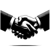 negro y blanco ilustración de un apretón de manos entre dos negocio hombres en trajes vector