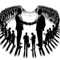 Black and white Illustration of a Handshake bewtween two Business Men in Suits vector