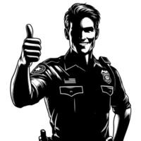 Black and White Illustration of a Police officer who is showing the Thumbs up Sign vector