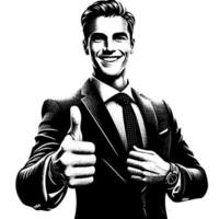 Black and White Illustration of a Man in Business Suit is showing the Thumbs up Sign vector