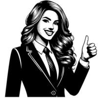 Black and White Illustration of a Woman in Business Suit is showing the Thumbs up Sign vector