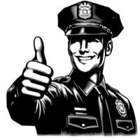 Black and White Illustration of a Police officer who is showing the Thumbs up Sign vector