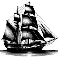 Black and White Illustration of a traditional old sailing ship vector