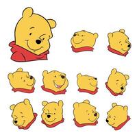 disney animado personaje Winnie el pooh cara expresión dibujos animados vector